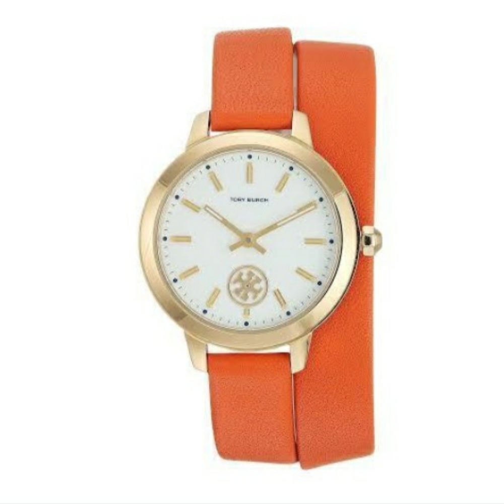 Tory Burch Collins Orange Double Wrap Gold Case Wrist Watch